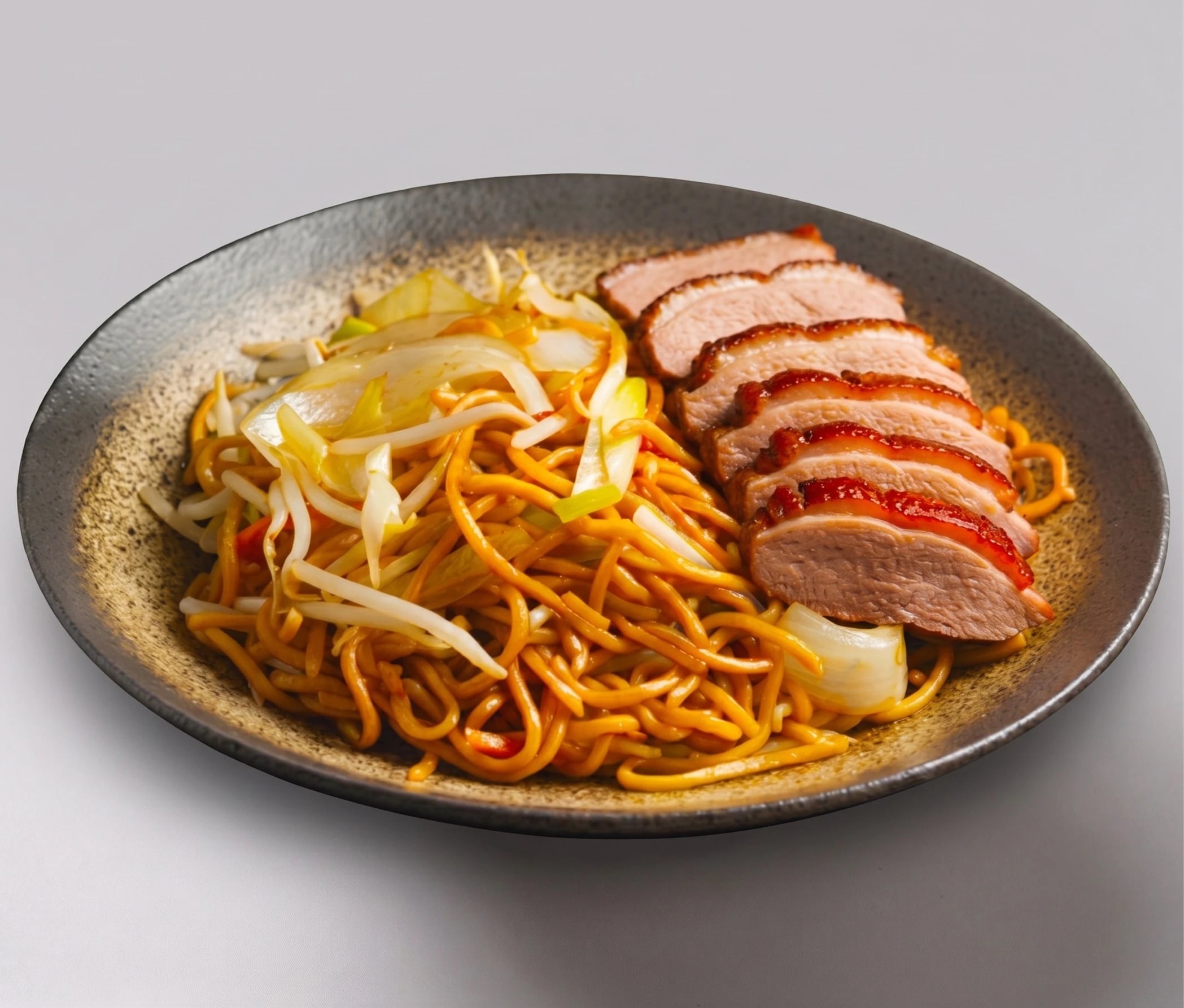 Stir-fried noodles with roast duck and vegetables